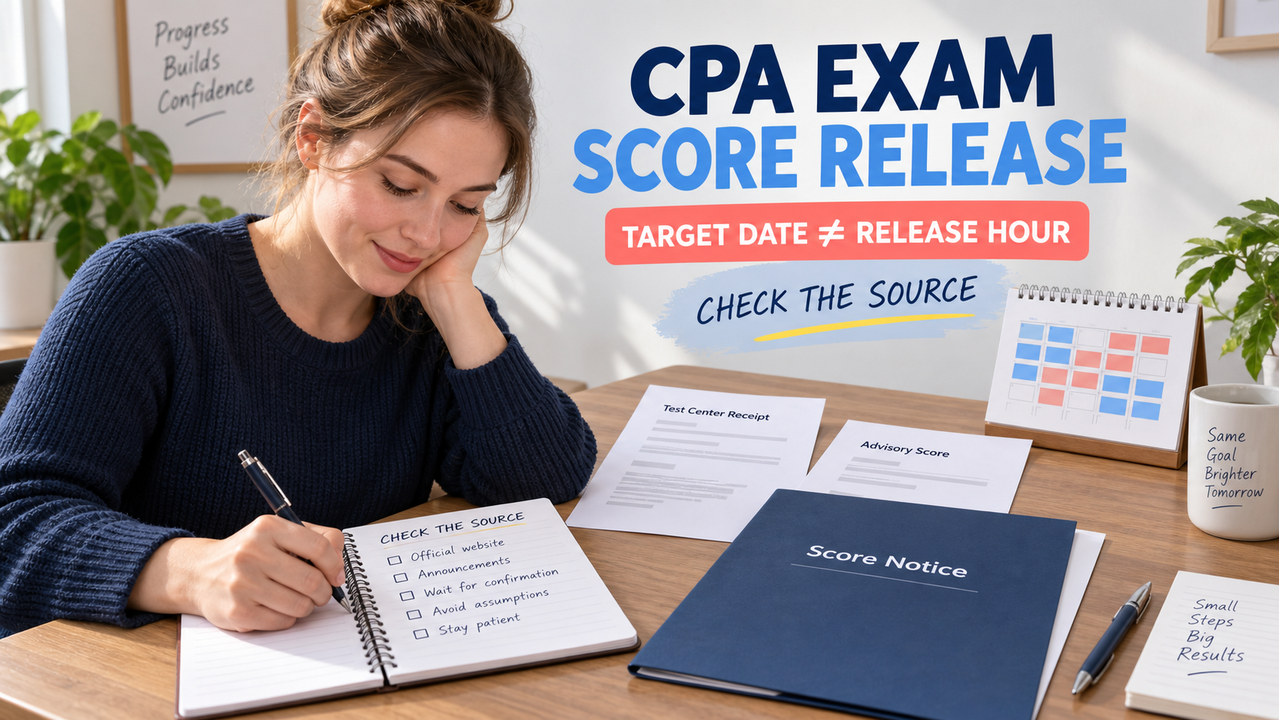 cpa exam release process desk for cpa exam score release dates, target date, advisory score, and Score Notice verification