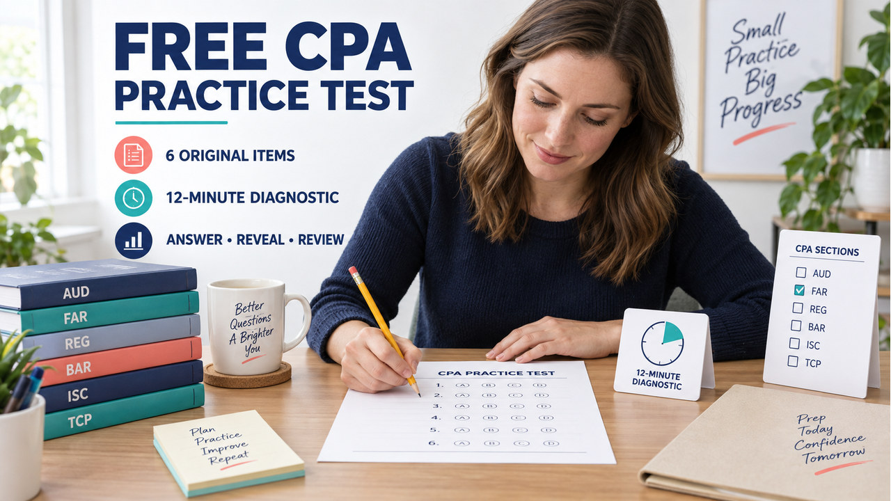 single white-presenting adult completing a free CPA practice test on a printed answer sheet