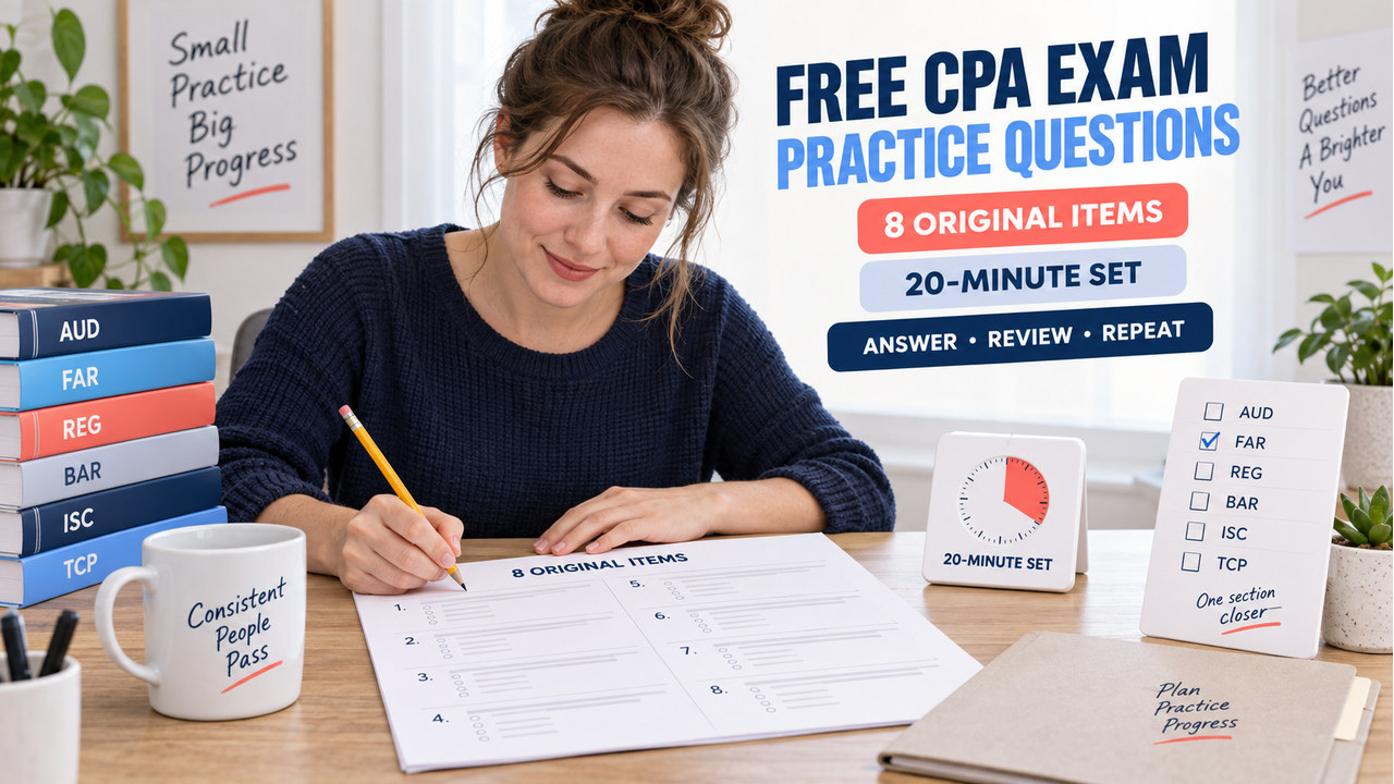 free CPA exam practice questions with one adult using a printed workbook