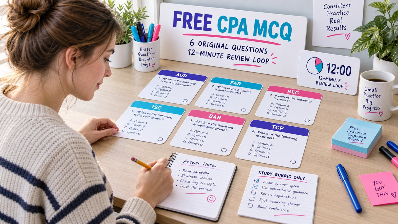 free cpa mcq study desk with original question cards and a review plan
