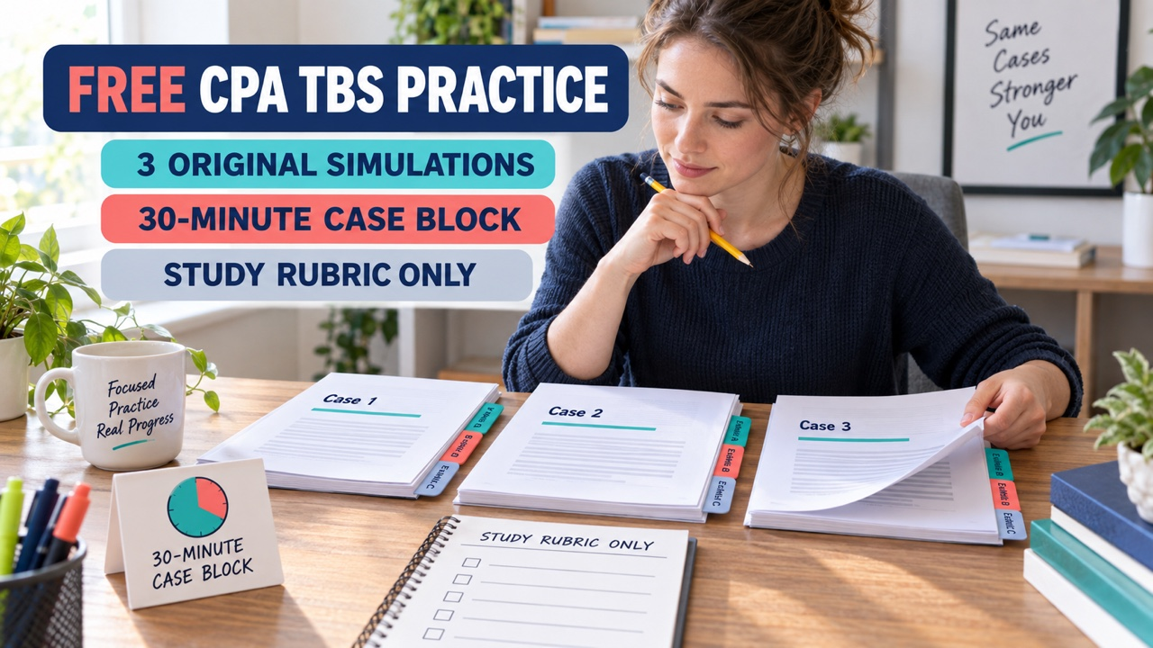 free cpa tbs practice desk with original case packets and exhibit tabs