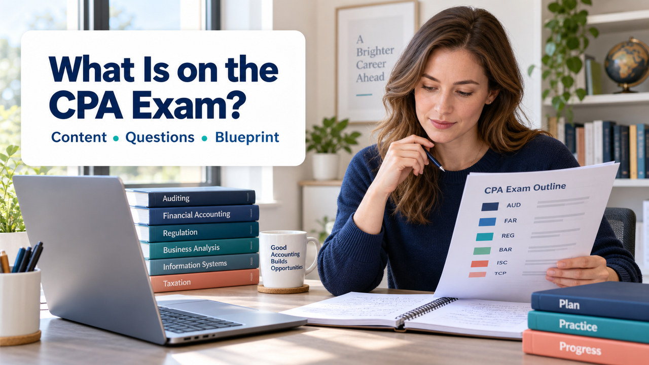 What is on the CPA Exam content guide with one adult learner