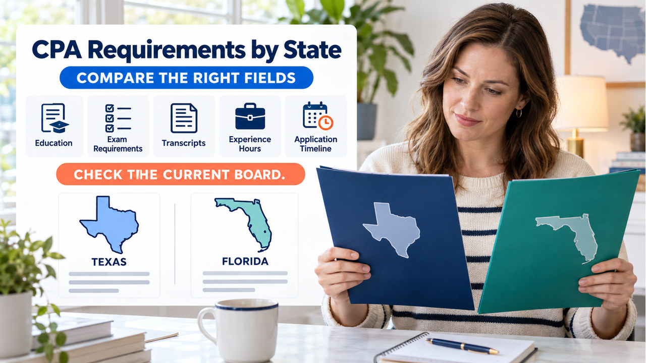CPA requirements by state comparison at a state board desk