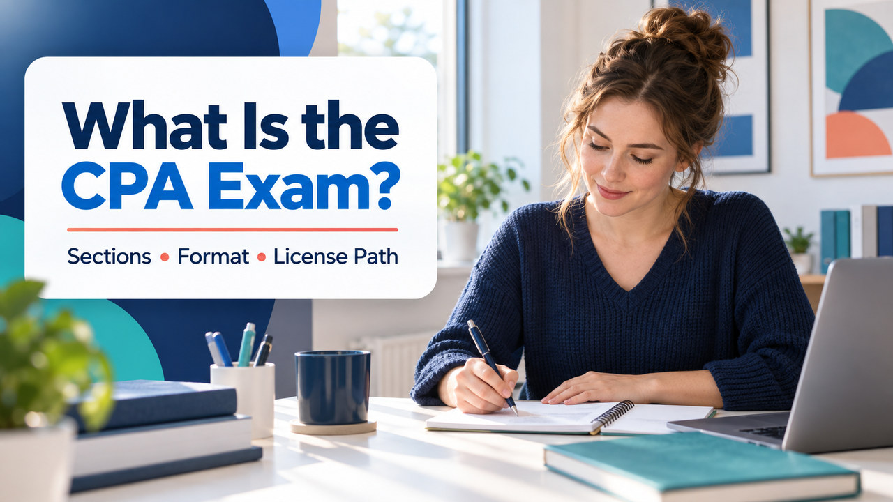 what is the cpa exam guide cover with one white adult learner